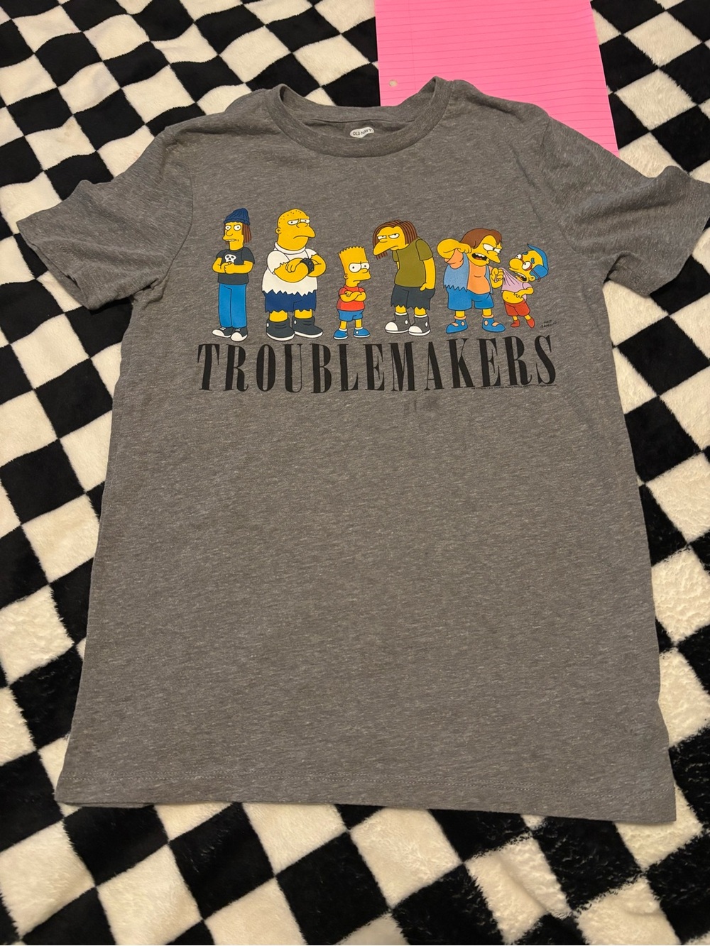 Boys large 10/12 Troublemakers Simpson Gray Graphic T-Shirt (stained)